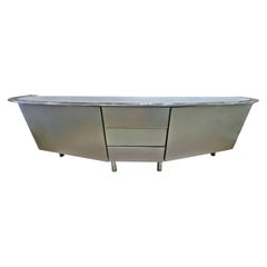 Vintage 1980s Contemporary Modern Italian Glass Top Console with Swiveling Doors