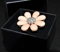 80er Jahre Koralle Engelshaut, Weißgold, Diamanten-Ring, von Yanes Jewelry