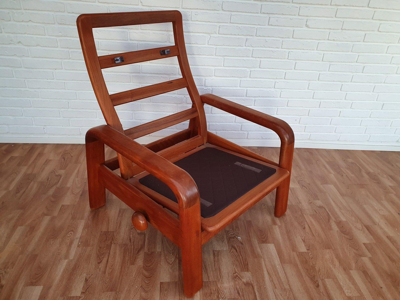 80s, Danish Adjustable Lounge Chair, Hs Design, Nubuck Leather, Solid Teak Wood For Sale 1