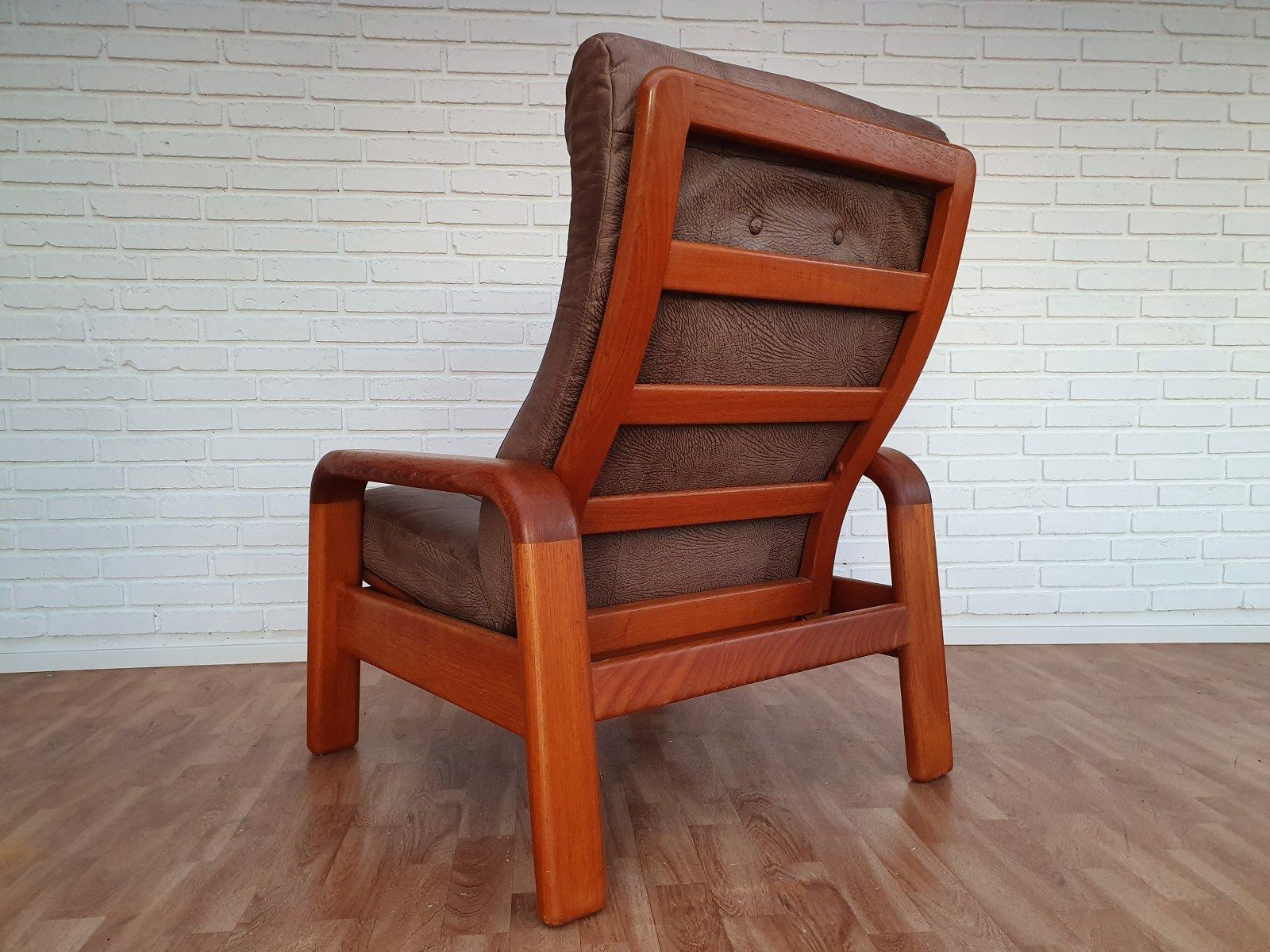 80s, Danish Adjustable Lounge Chair, Hs Design, Nubuck Leather, Solid Teak Wood For Sale 5