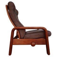 80s, Danish Adjustable Lounge Chair, Hs Design, Nubuck Leather, Solid Teak Wood
