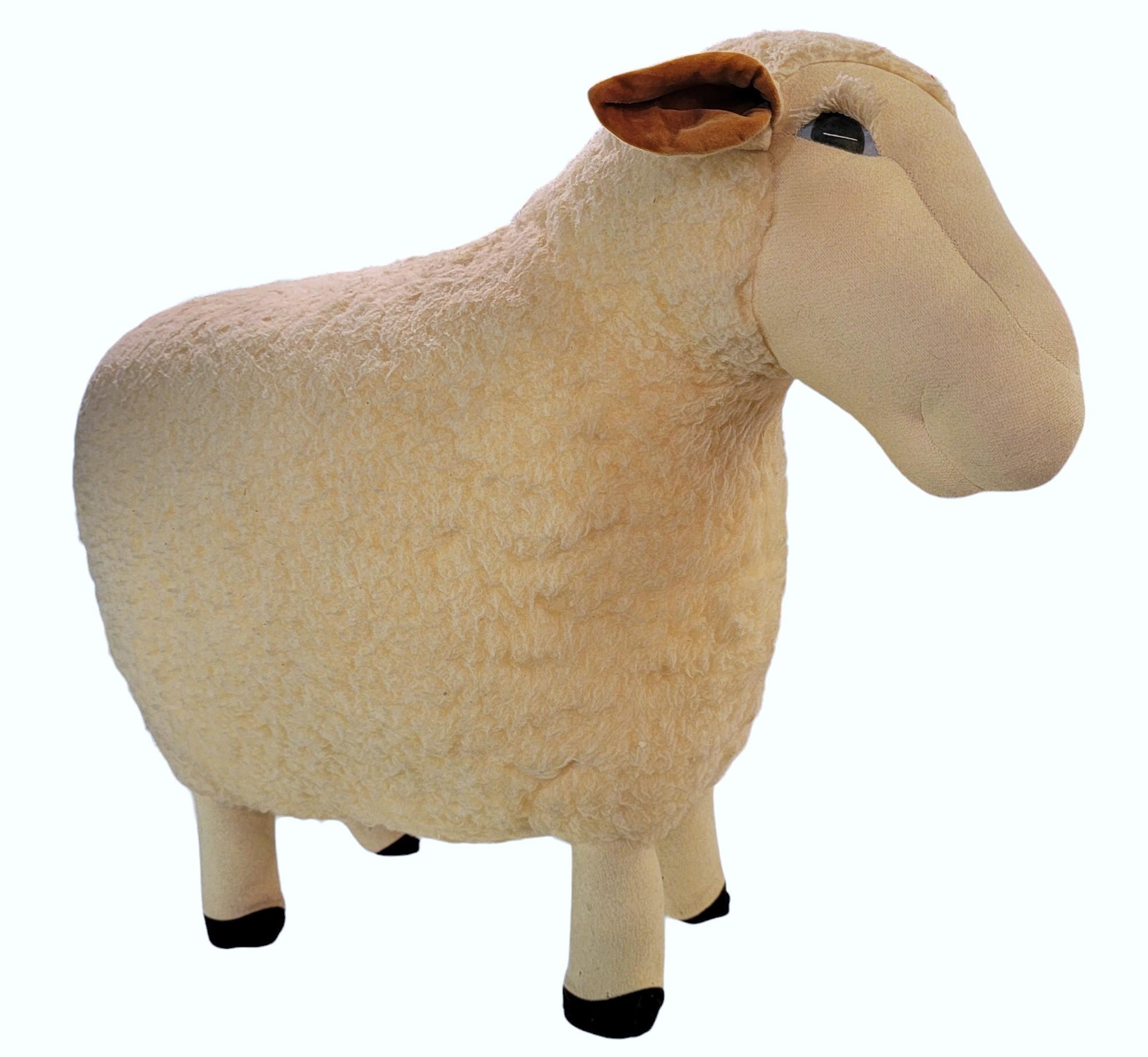 80er Jahre Dekorativer Schafhocker aus Wolle im Angebot 3