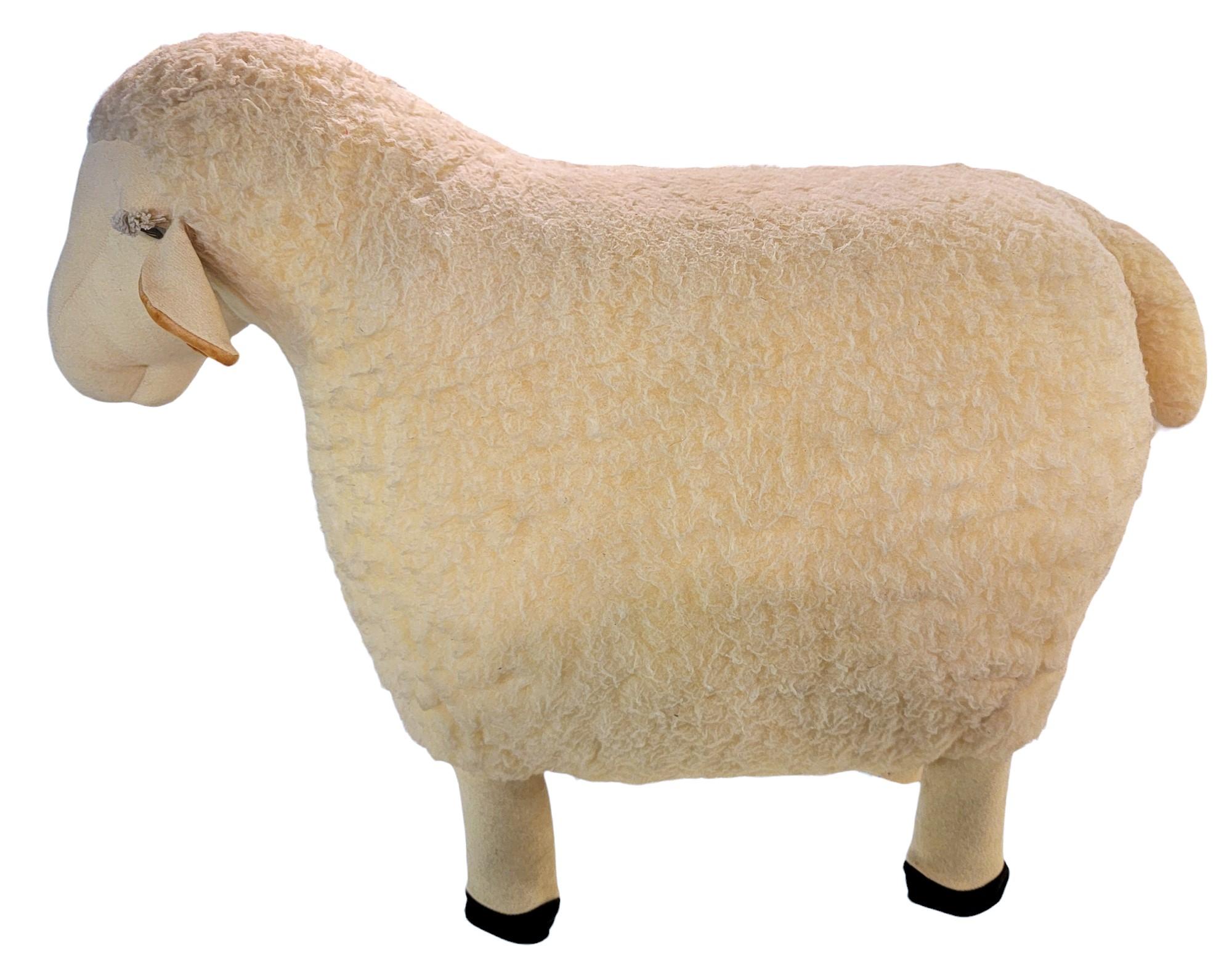 Late 20th Century 80s Decorative Sheep Stool In Wool For Sale