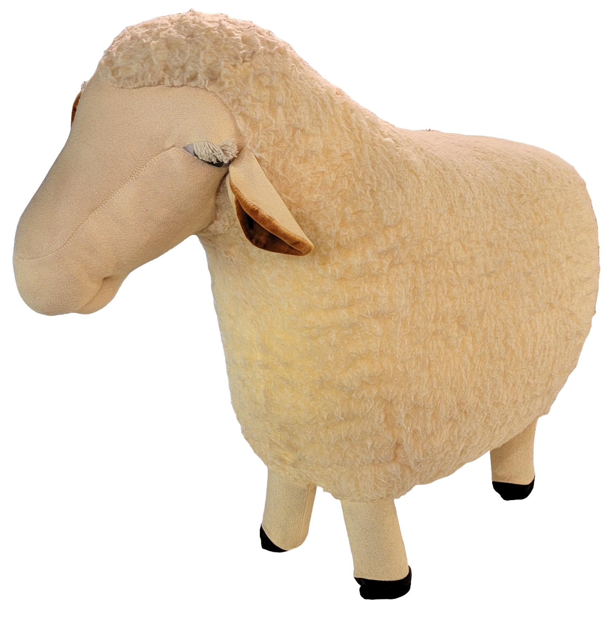 80er Jahre Dekorativer Schafhocker aus Wolle im Angebot 2