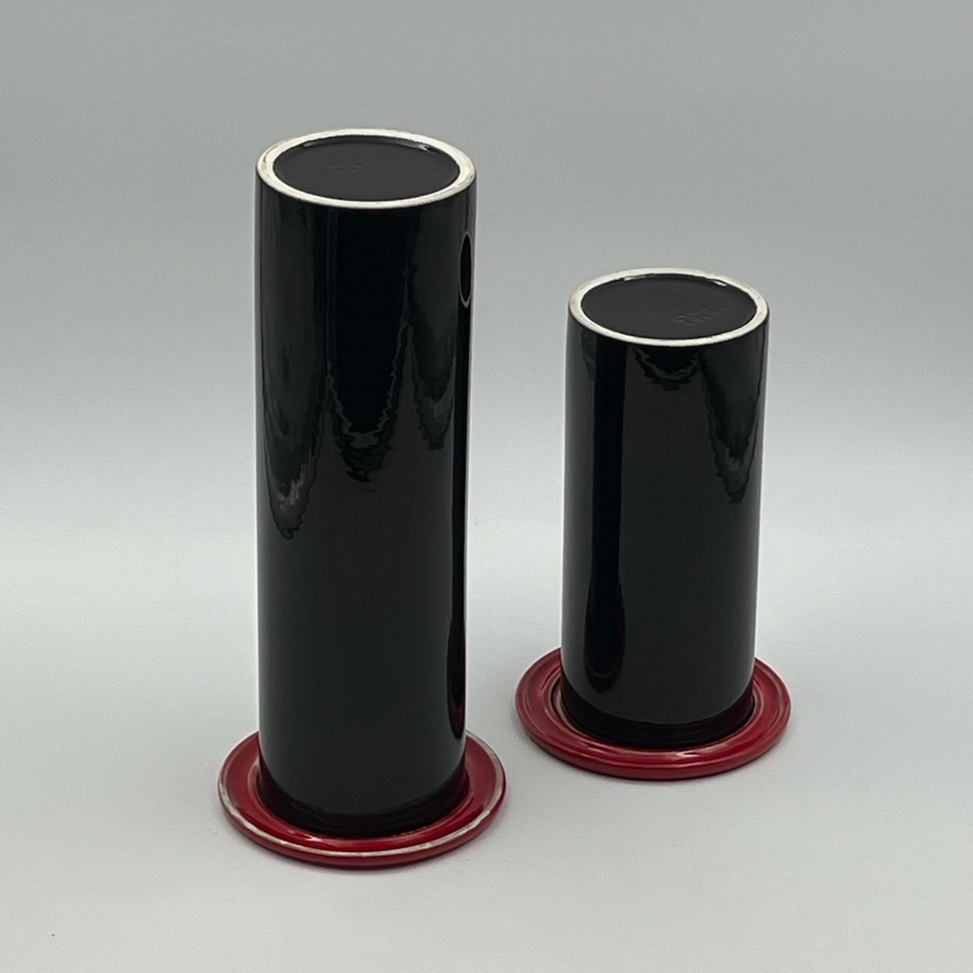 Late 20th Century 80s Design Ceramic Vases - Modern Vintage Home Decor Made in Italy - set of 2 For Sale