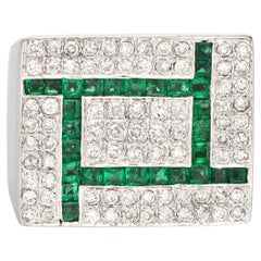80s Diamond Emerald Ring Vintage 18k White Gold Square Cocktail Sz 7 Jewelry