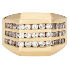 80s Diamond Ring 3 Row Wide Band Sz 6.25 14k Yellow Gold Square Fine Jewelry