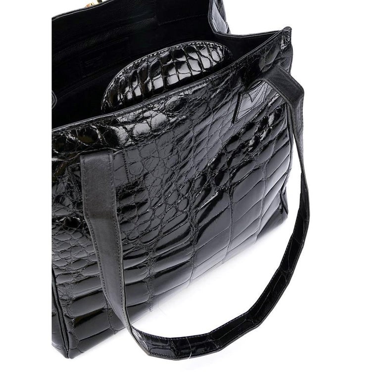 80s Dotti Vintage black crocodile leather tote bag For Sale at 1stDibs