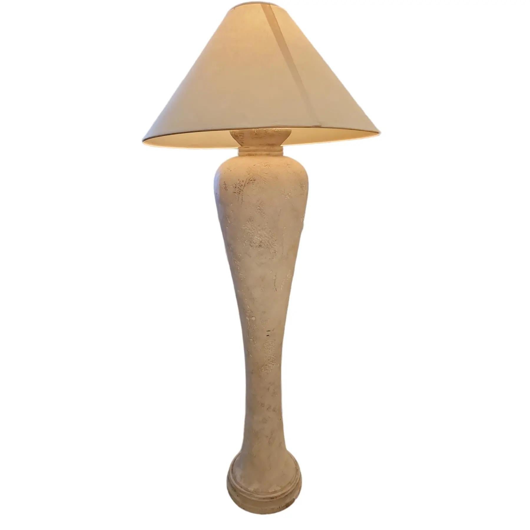 American 80s Earthy Floor Lamp With Linen Shade