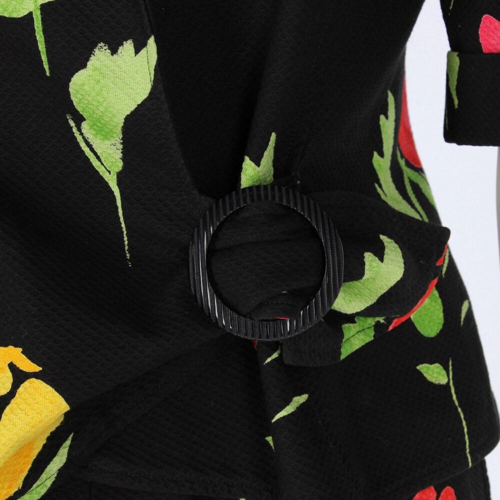 80s Emanuel Ungaro black cotton suit with multicolored floral print 5