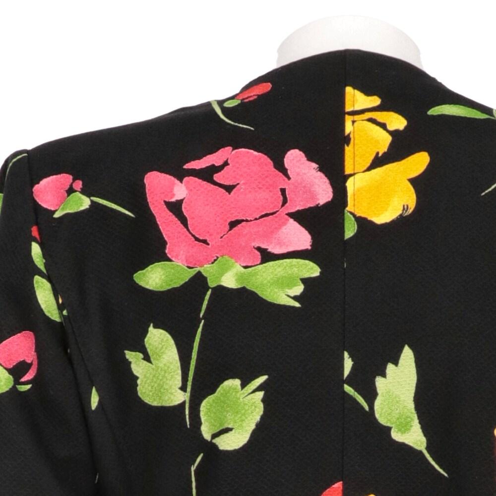 80s Emanuel Ungaro black cotton suit with multicolored floral print 2