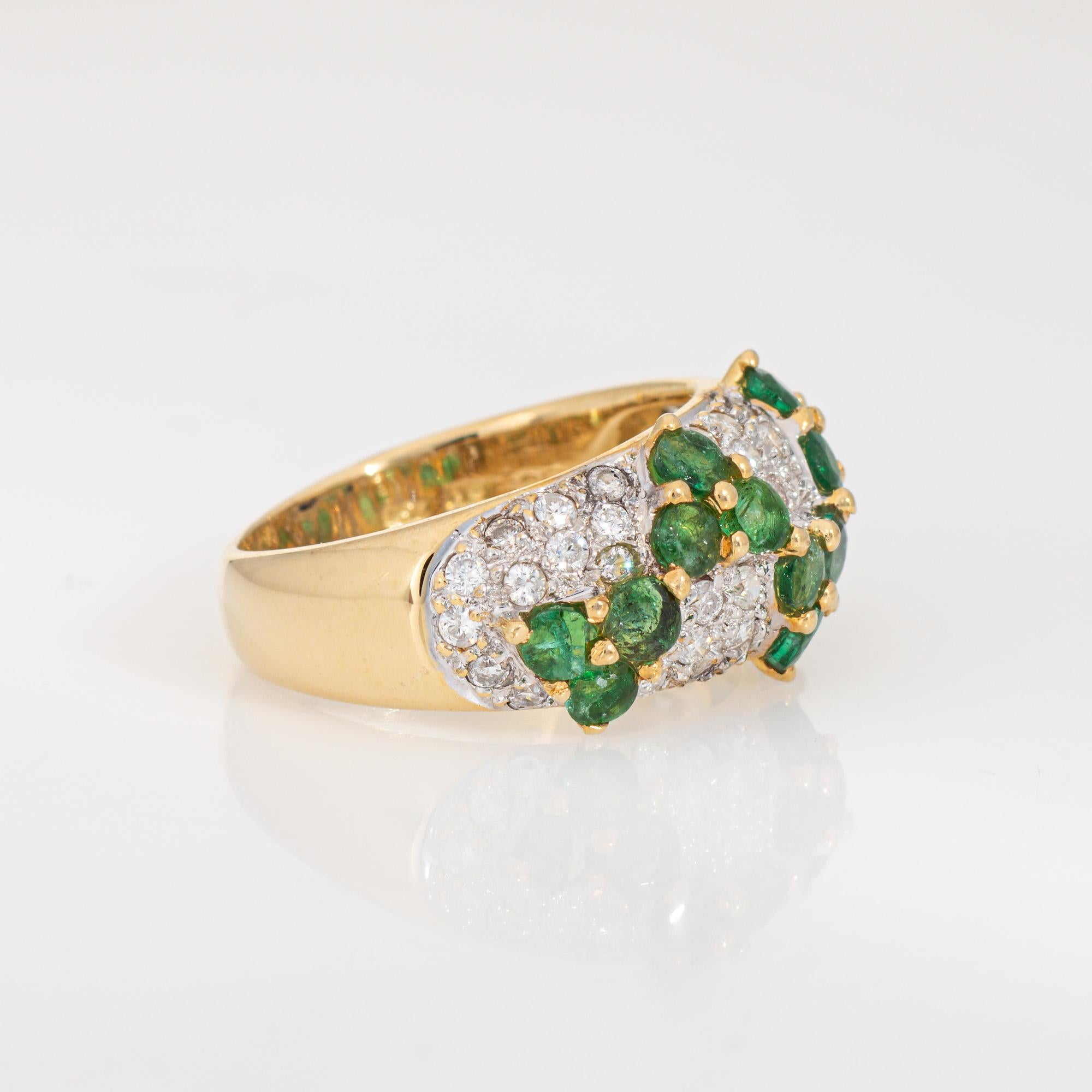 Moderne 80s Emerald Diamond Zig Zag Ring Sz 5 Band Vintage 18k Yellow Gold Jewelry en vente
