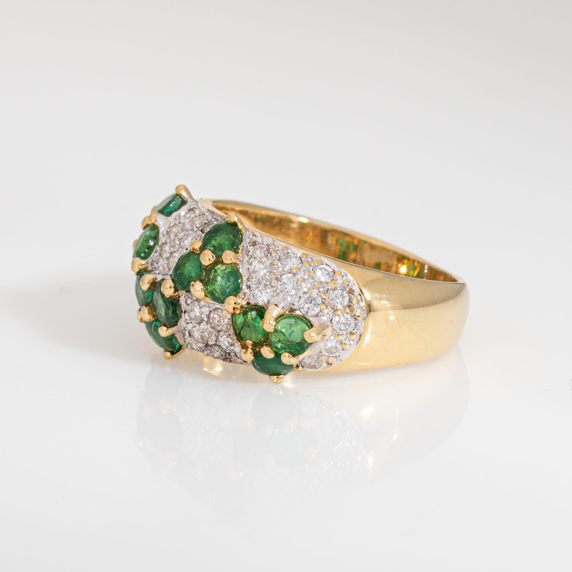 Taille ronde 80s Emerald Diamond Zig Zag Ring Sz 5 Band Vintage 18k Yellow Gold Jewelry en vente