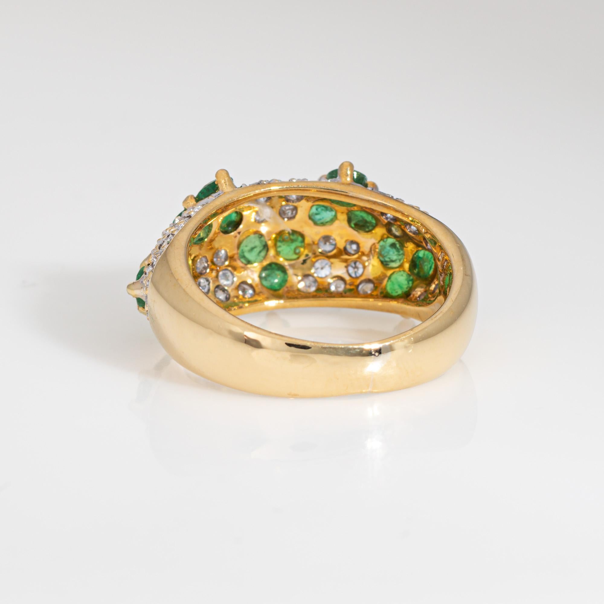 80s Emerald Diamond Zig Zag Ring Sz 5 Band Vintage 18k Yellow Gold Jewelry Bon état - En vente à Torrance, CA