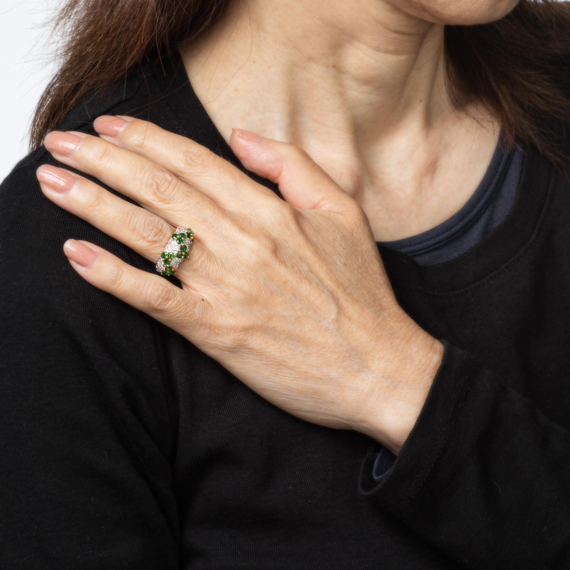 80s Emerald Diamond Zig Zag Ring Sz 5 Band Vintage 18k Yellow Gold Jewelry Pour femmes en vente