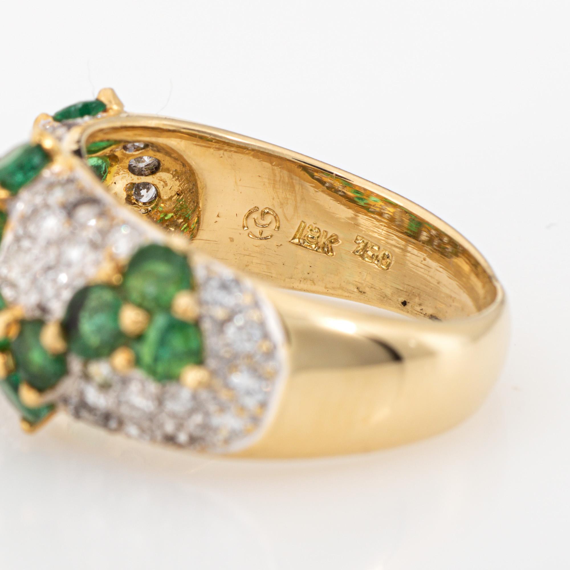 80s Emerald Diamond Zig Zag Ring Sz 5 Band Vintage 18k Yellow Gold Jewelry en vente 1