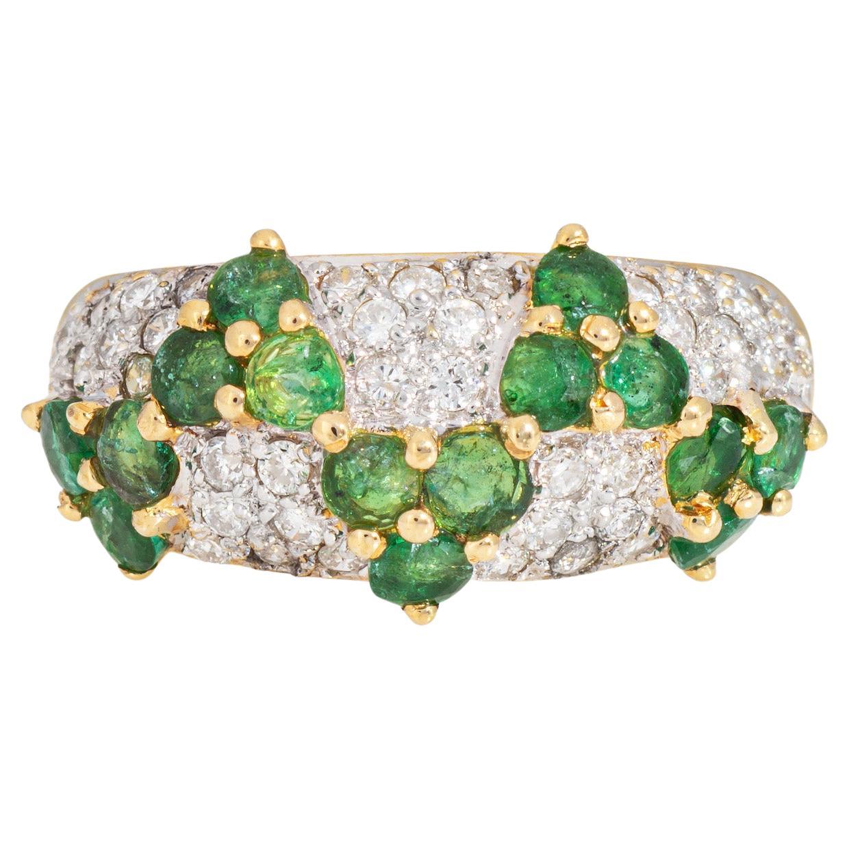 80s Emerald Diamond Zig Zag Ring Sz 5 Band Vintage 18k Yellow Gold Jewelry