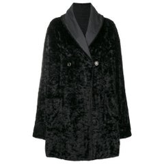 Retro 80s Fendi black faux fur and rayon double-breasted and double-face coat