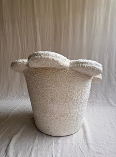 80's Flower Side Chair / Slipper Chair in Cream Boucle
