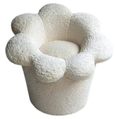 80's Flower Side Chair / Slipper Chair in Cream Boucle