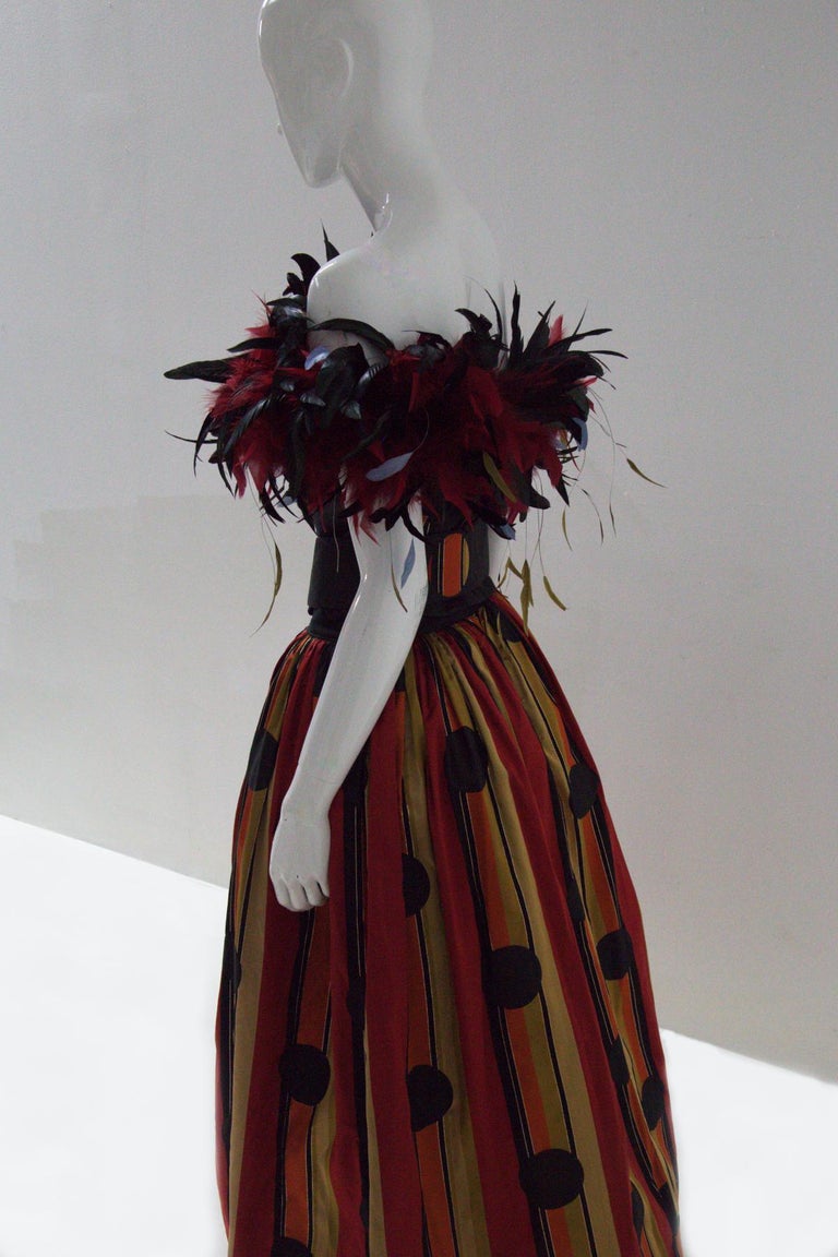 80s Frstenberg Couture Eccentric Evening Dress with Plumes