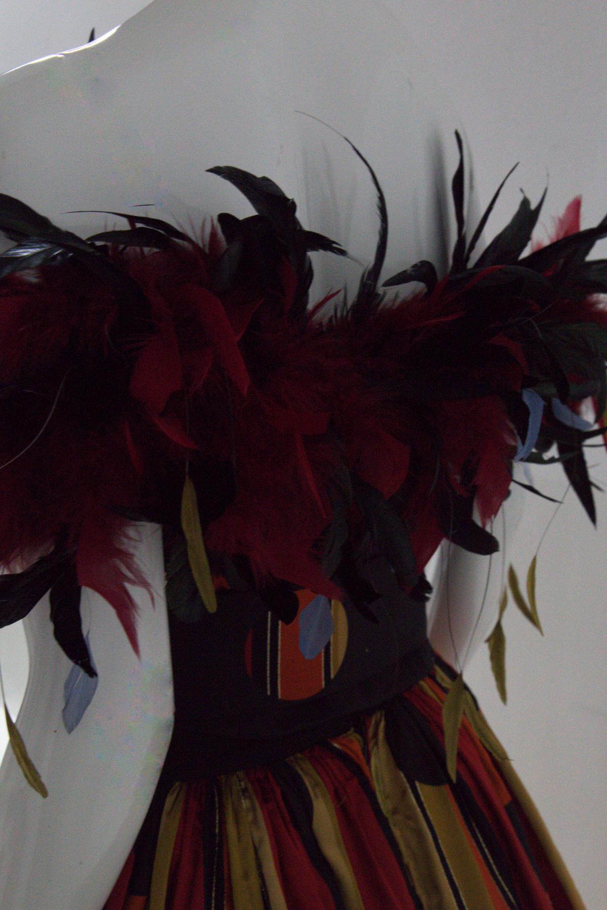 80s Fürstenberg Couture Eccentric Evening Dress with Plumes For Sale 5