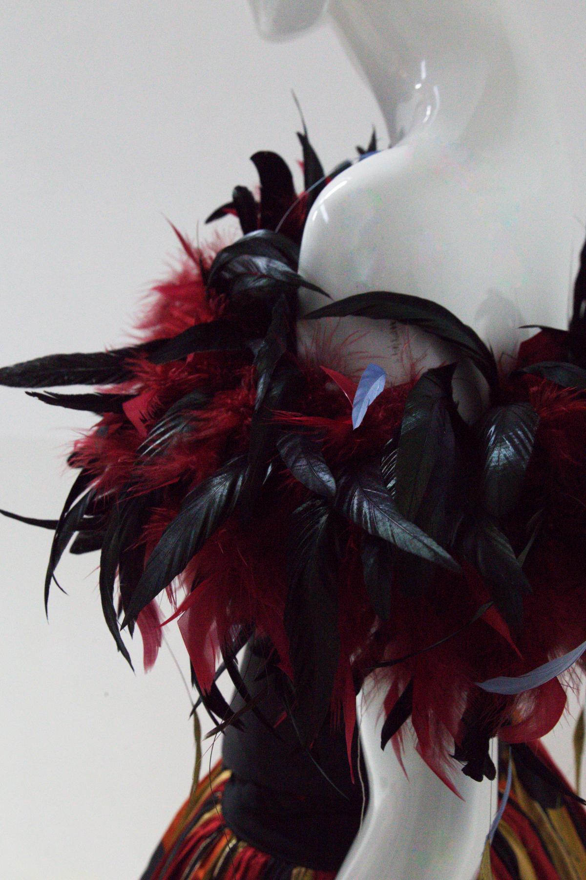 80s Fürstenberg Couture Eccentric Evening Dress with Plumes For Sale 6