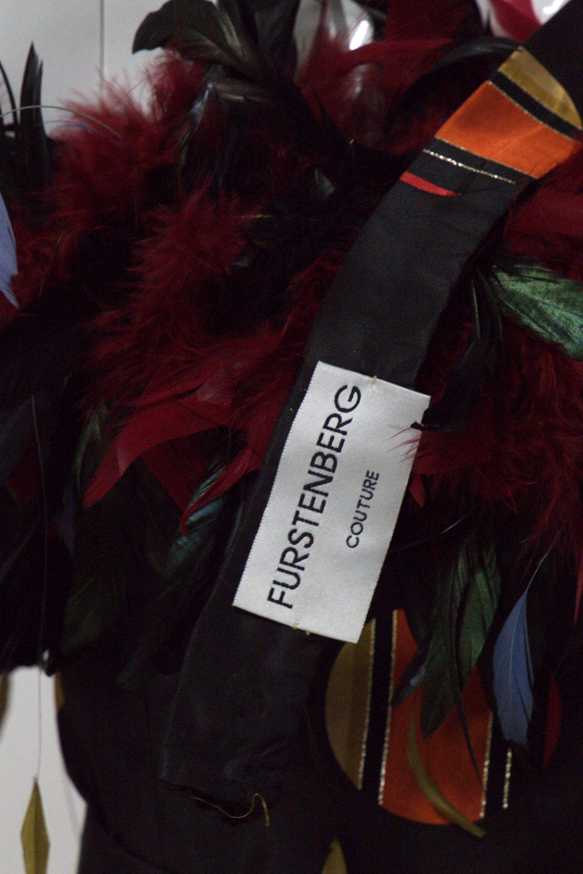 80s Fürstenberg Couture Eccentric Evening Dress with Plumes For Sale 9