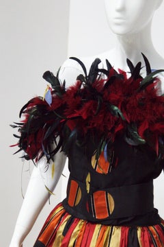 80s Fürstenberg Couture Eccentric Evening Dress with Plumes
