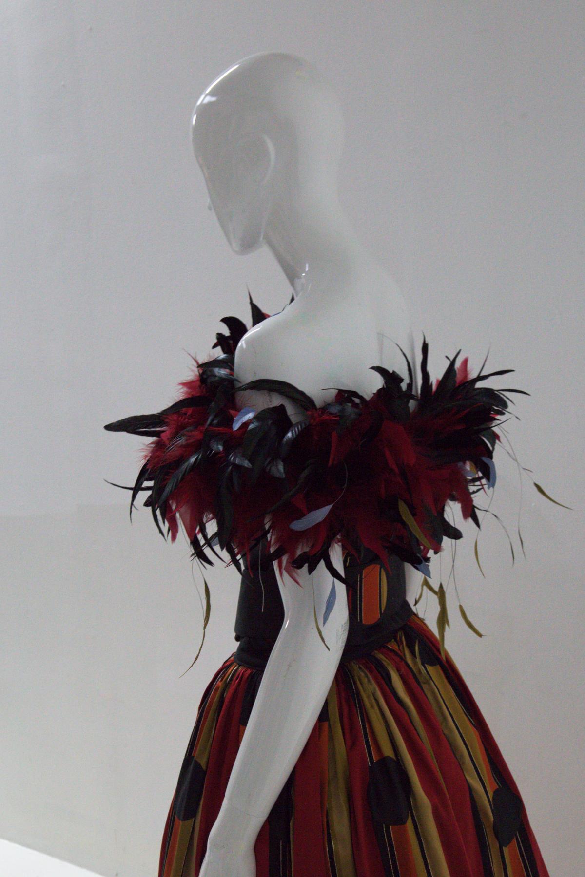 80s Fürstenberg Couture Eccentric Evening Dress with Plumes For Sale 2