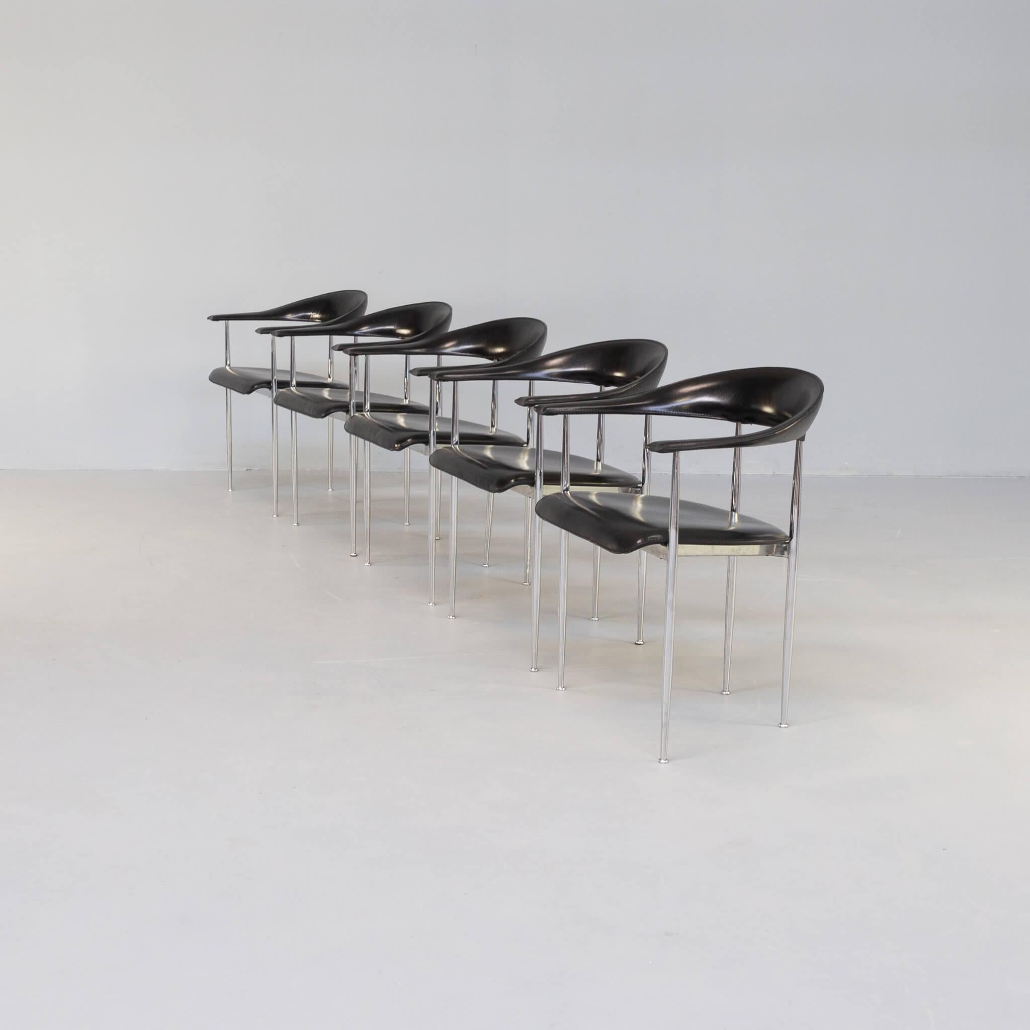 Post-Modern 1980s Giancarlo Vegni ‘P40’ Dining Chair for Fasem Set/5 For Sale