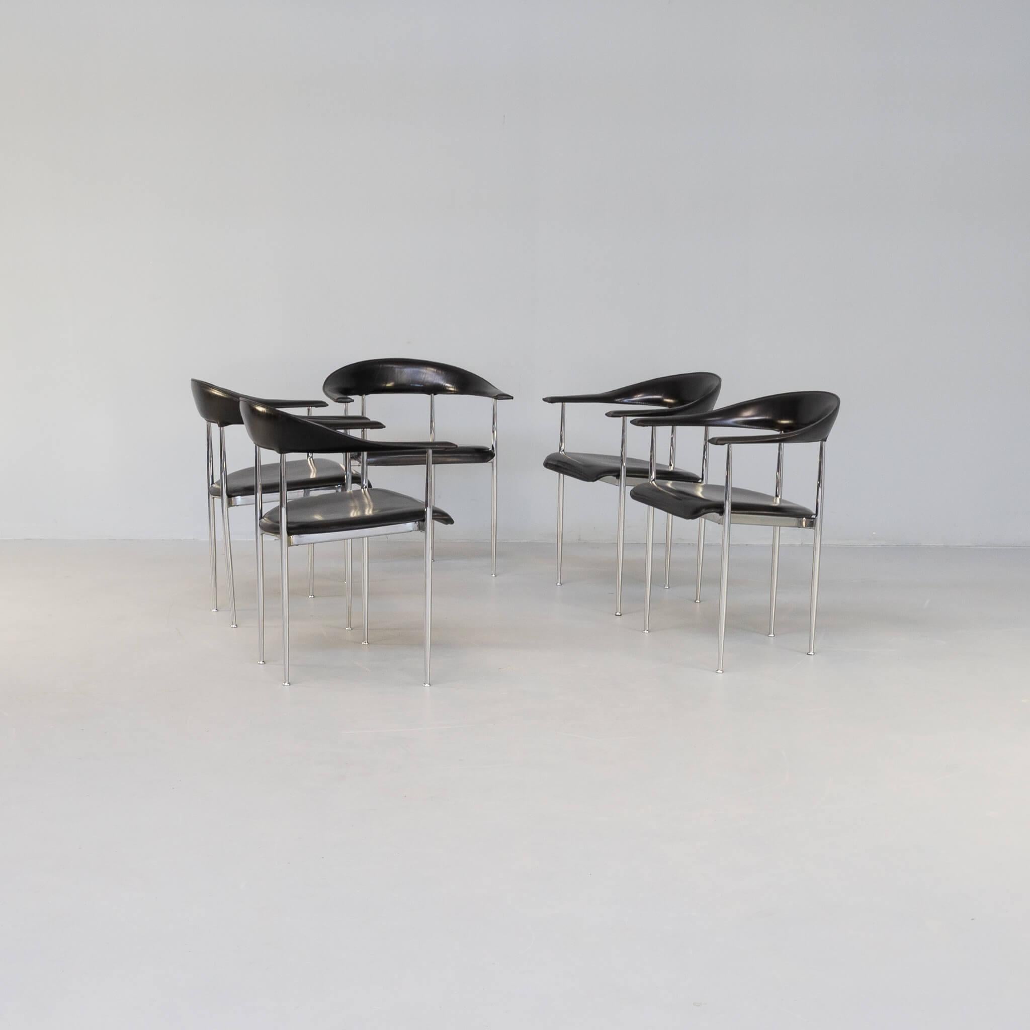 Italian 1980s Giancarlo Vegni ‘P40’ Dining Chair for Fasem Set/5 For Sale