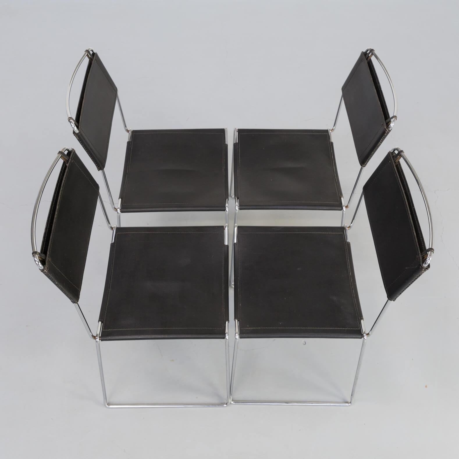 1980er Giandomenico Belotti Leder-Esszimmerstühle für Alias, 4er-Set im Angebot 9