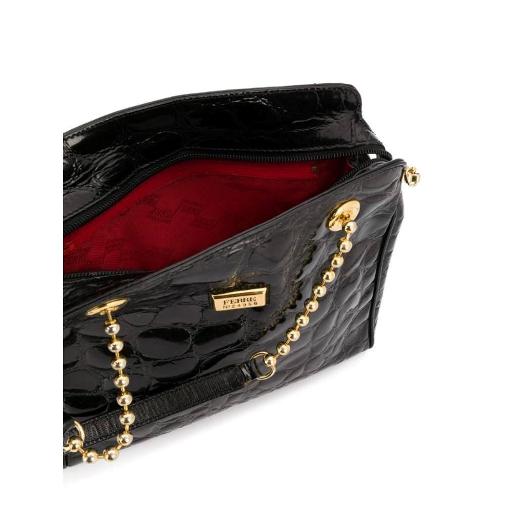 Women's 80s Gianfranco Ferré Vintage black crocodile leather bag