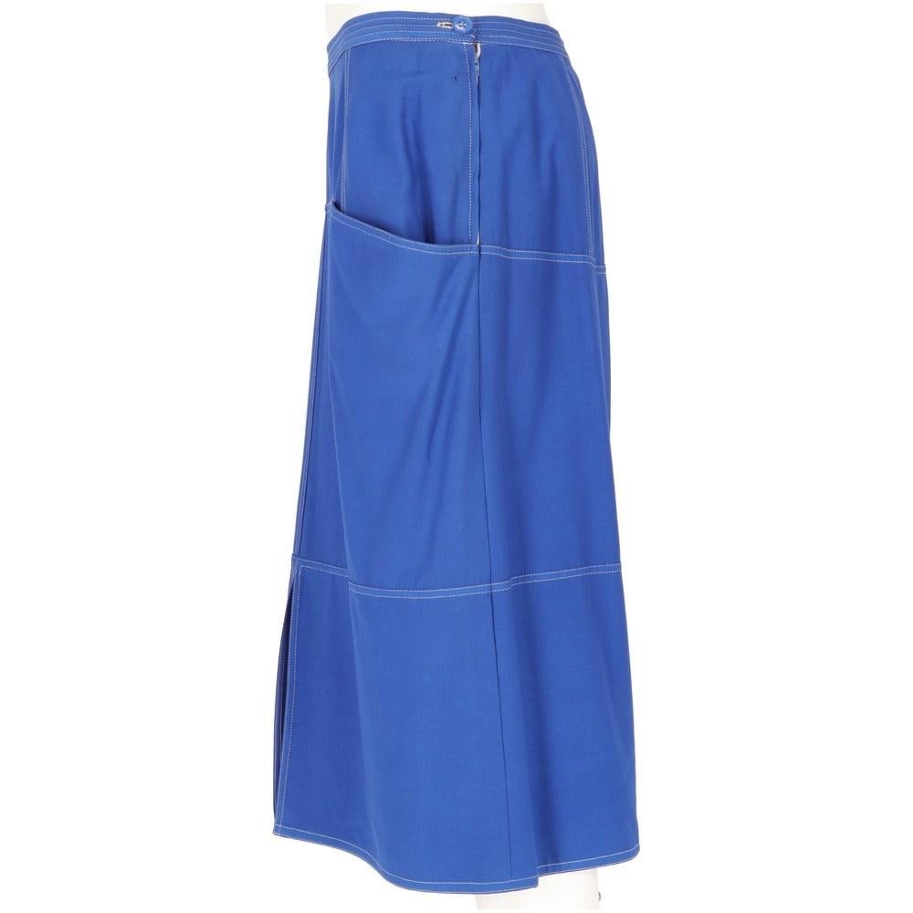 Blue 80s Gianfranco Ferrè Vintage blue straight skirt with white details For Sale