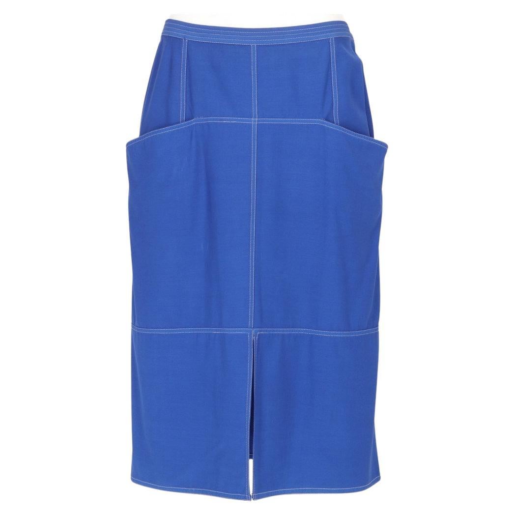 80s Gianfranco Ferrè Vintage blue straight skirt with white details For Sale