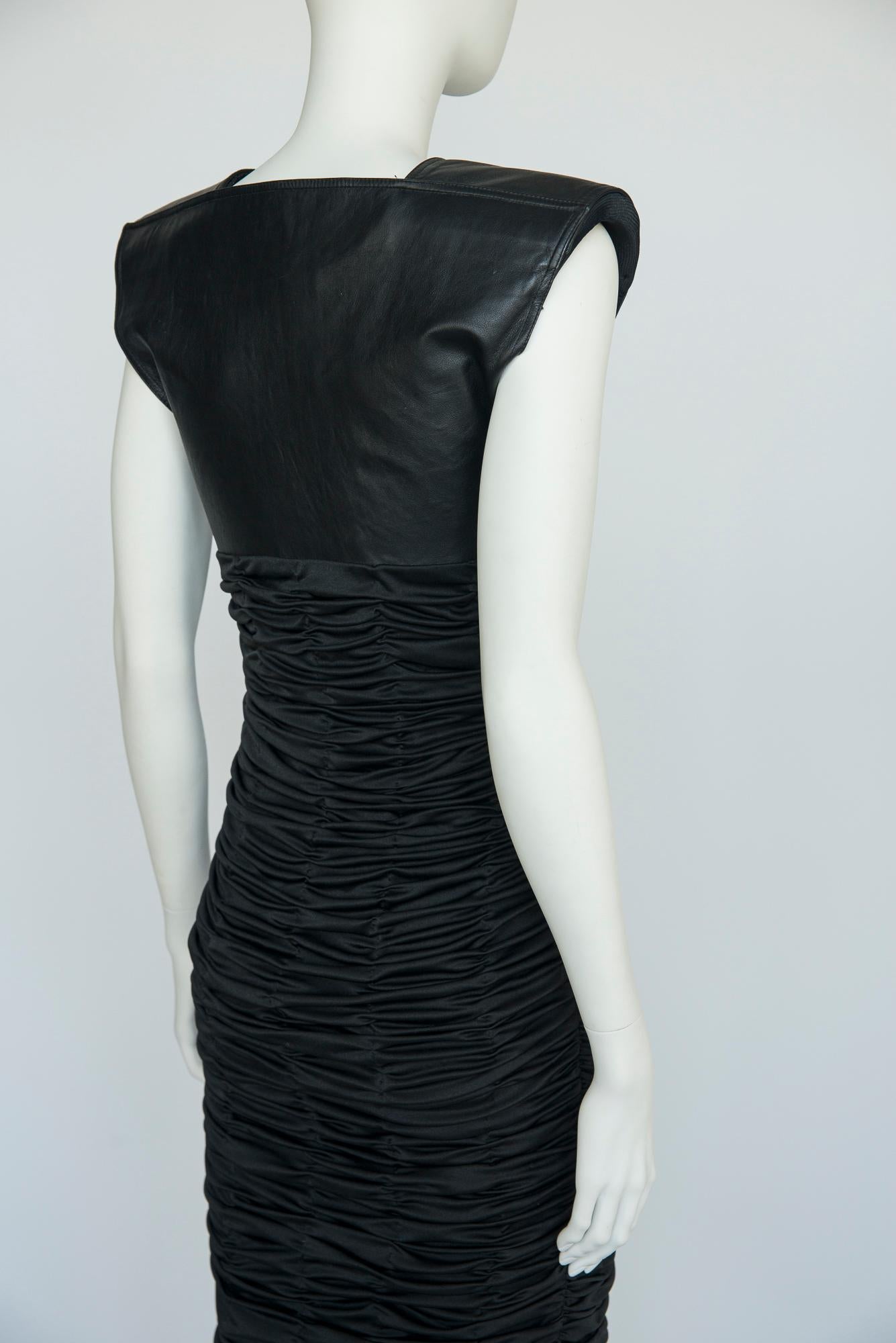 Documented Gianni Versace Paneled Leather & Ruched Stretch-Jersey Dress, SS1987 For Sale 7