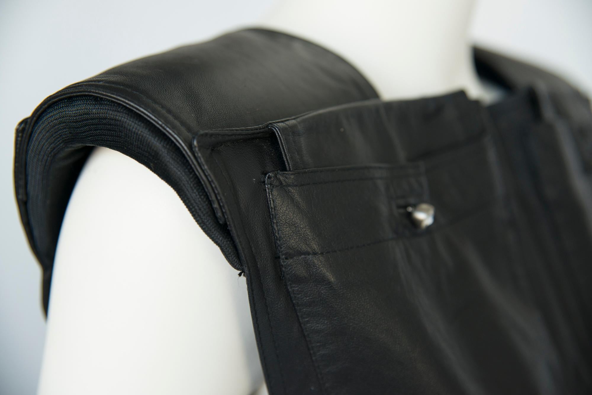 Documented Gianni Versace Paneled Leather & Ruched Stretch-Jersey Dress, SS1987 For Sale 10