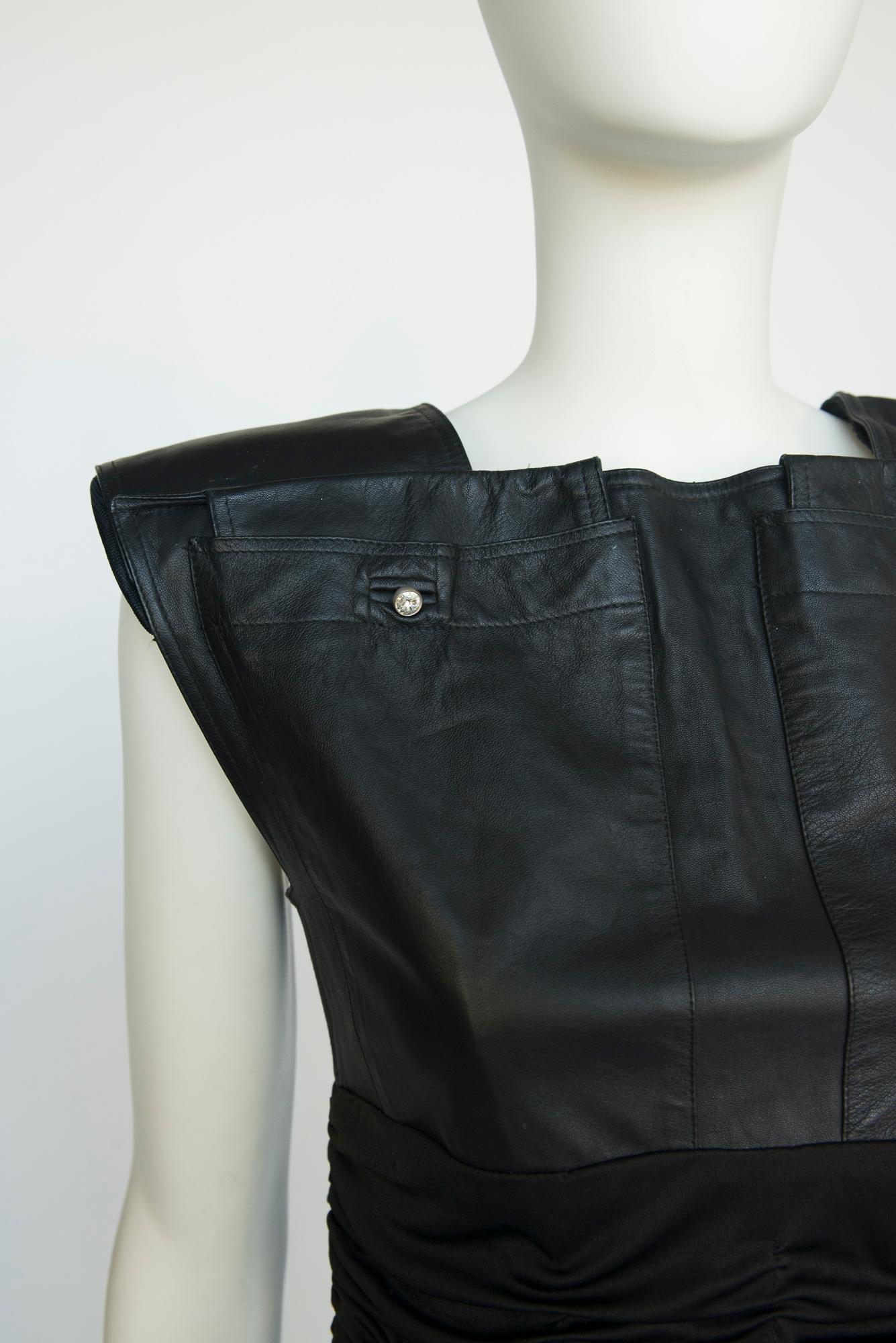 Robe documentée Gianni Versace en cuir et jersey extensible froncé, SS1987 en vente 1