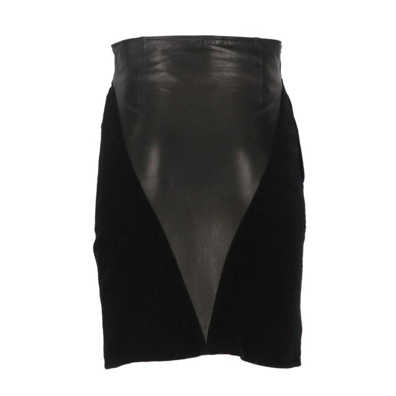 80s Gianni Versace Vintage black leather skirt with wool inserts For Sale  at 1stDibs