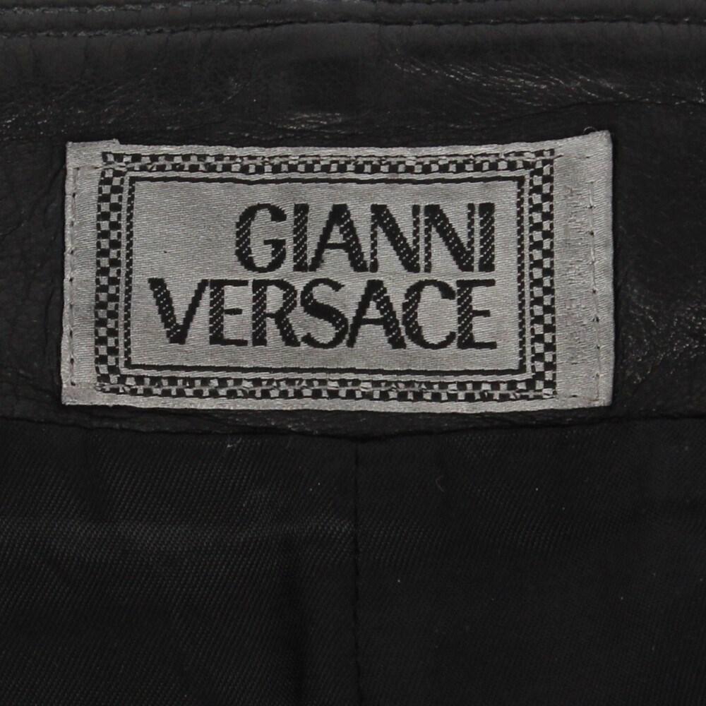 80s Gianni Versace Vintage black leather skirt with wool inserts For Sale 1