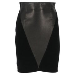 80s Gianni Versace Vintage black leather skirt with wool inserts