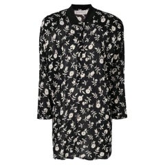 80s Gianni Versace Vintage semitransparent black blouse with white floral print
