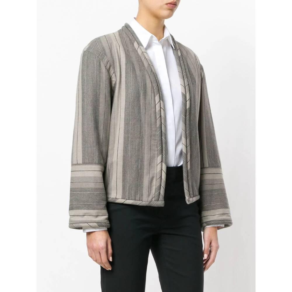 80er Jahre Giorgio Armani graue Wolljacke mit gestreiftem Druck (Grau)