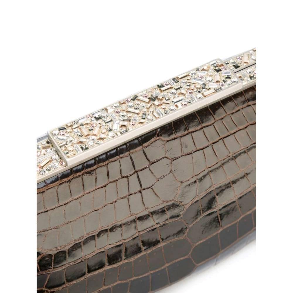 80s Giorgio Armani Privè Vintage brown crocodile leather clutch In Excellent Condition For Sale In Lugo (RA), IT