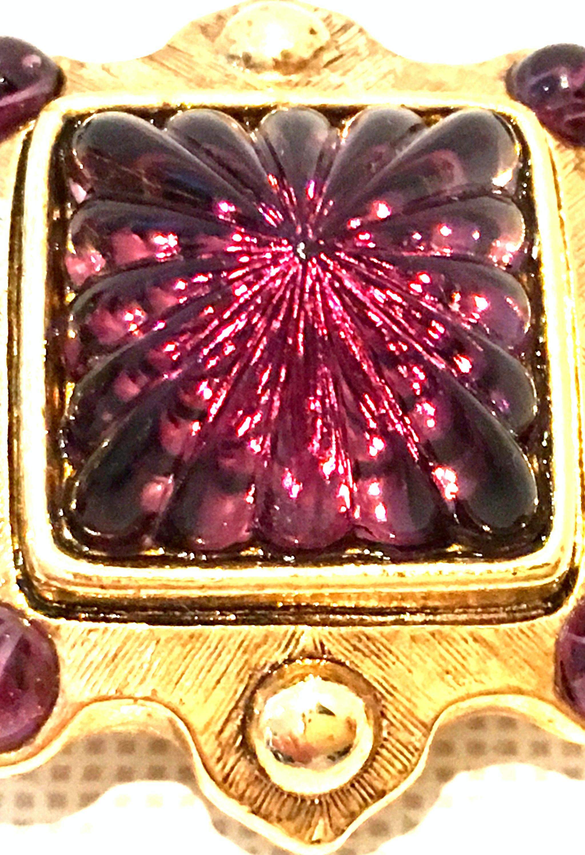 80'S Gold & Amethyst Austrian Crystal Earrings By, Oscar De La Renta For Sale 1