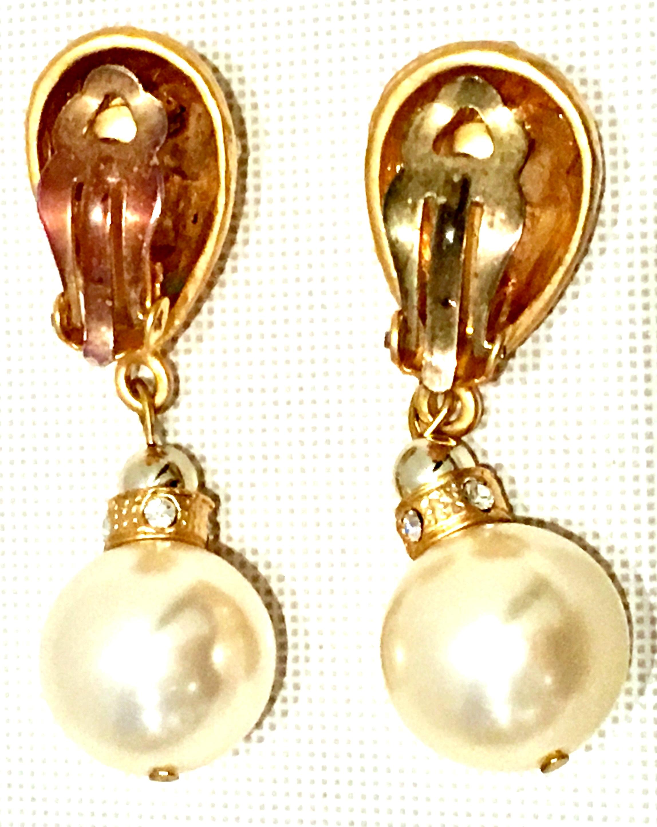80'S Gold & Faux Pearl Bead Swarovski Crystal Drop Earrings By, Christian Dior For Sale 6