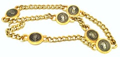 80'S Gold Plate & Roman Coin Chain Link Belt/Necklace By, Omega