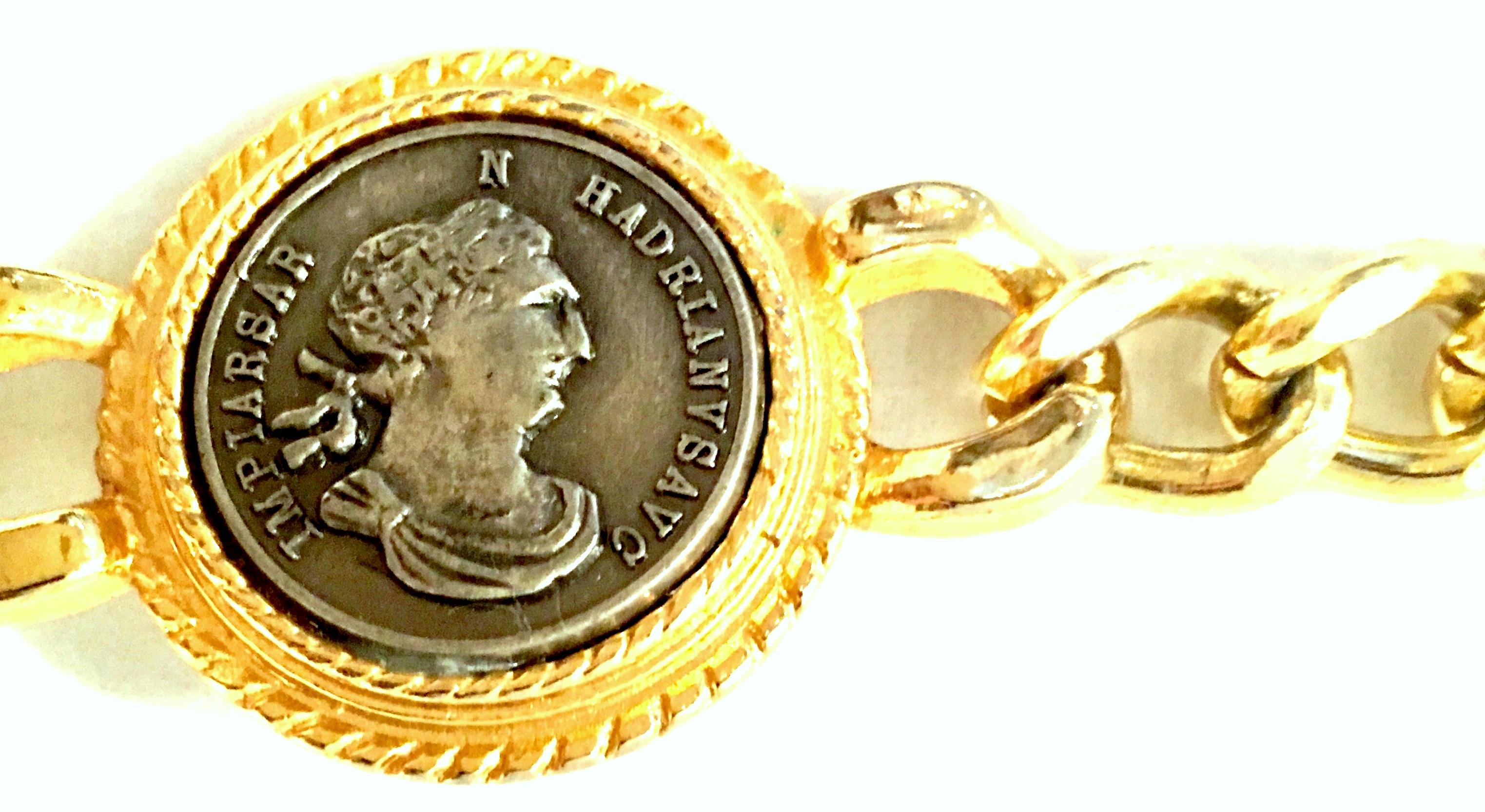 Women's or Men's 80'S Gold Plate & Roman Coin Chain Link Belt/Necklace By, Omega