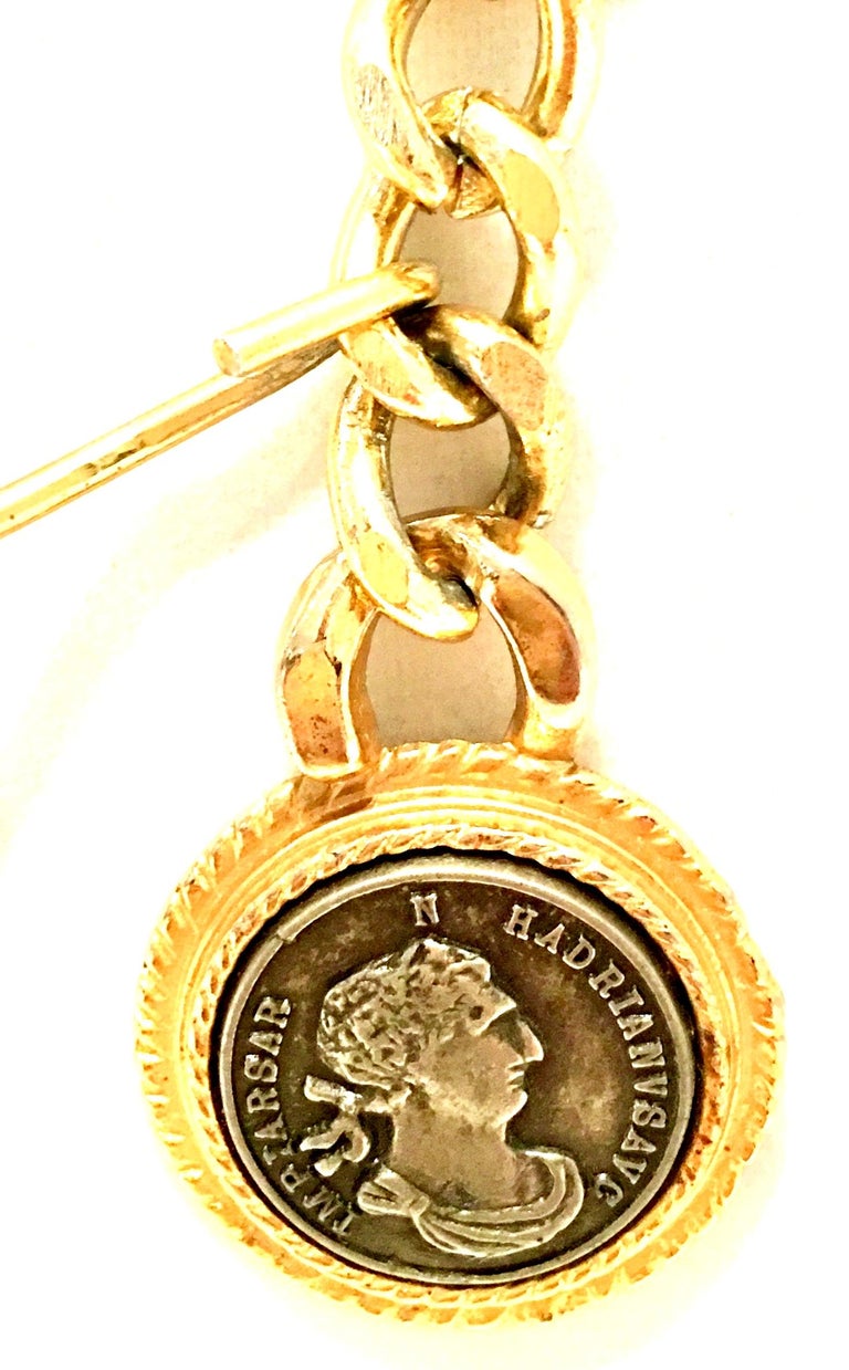 80'S Gold Plate and Roman Coin Chain Link Belt/Necklace By, Omega at